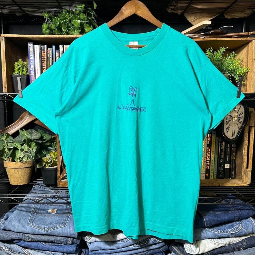Vintage 90s Single Stitch “Whatever” Embroidered Skate Tee Funny Shirt Mens XL